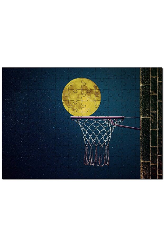 Basketball Hoop And Full Moon Illustration 120 Piece Puzzle Jigsaw Puzzle Mdf (wood)