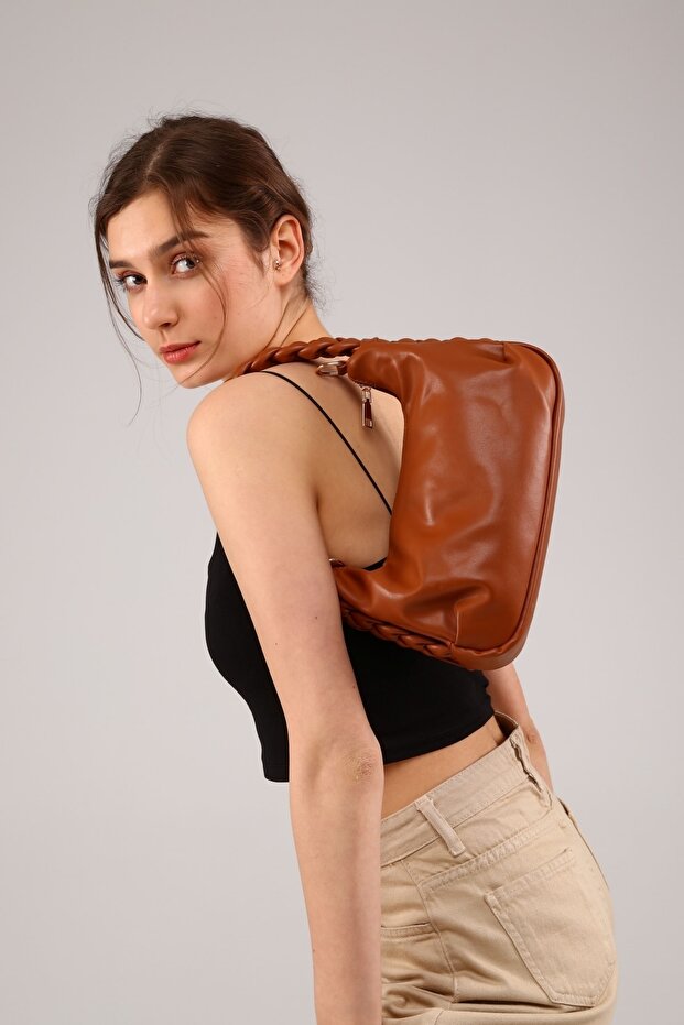 Women's Shoulder Bag with Tan Knit Detail