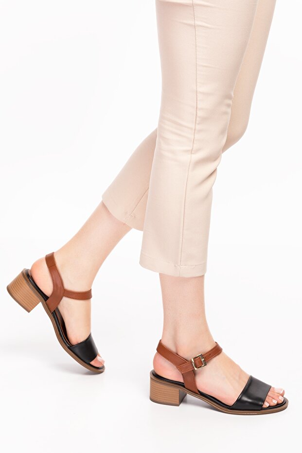 Flora Black Tan Genuine Leather Women's Sandals