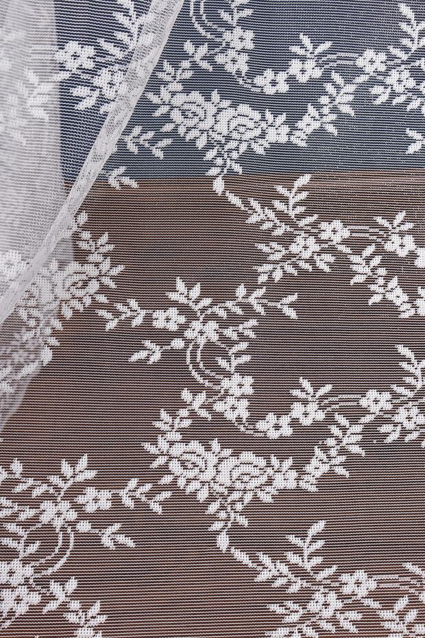 Çiçek Desenli Örme Tül Perde, 250x250cm, 1/3 Sık Pile, Krallar04481 - 6