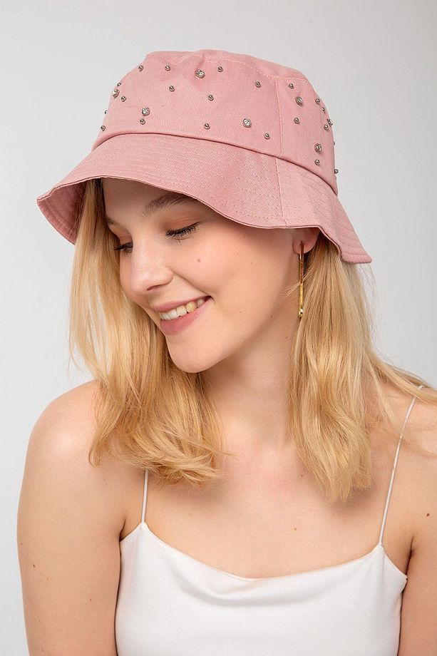 Üzeri Taşlı Pembe Bucket Şapka - 1