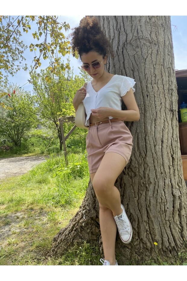 Gül Kurusu Kemer Detaylı Şort - 6