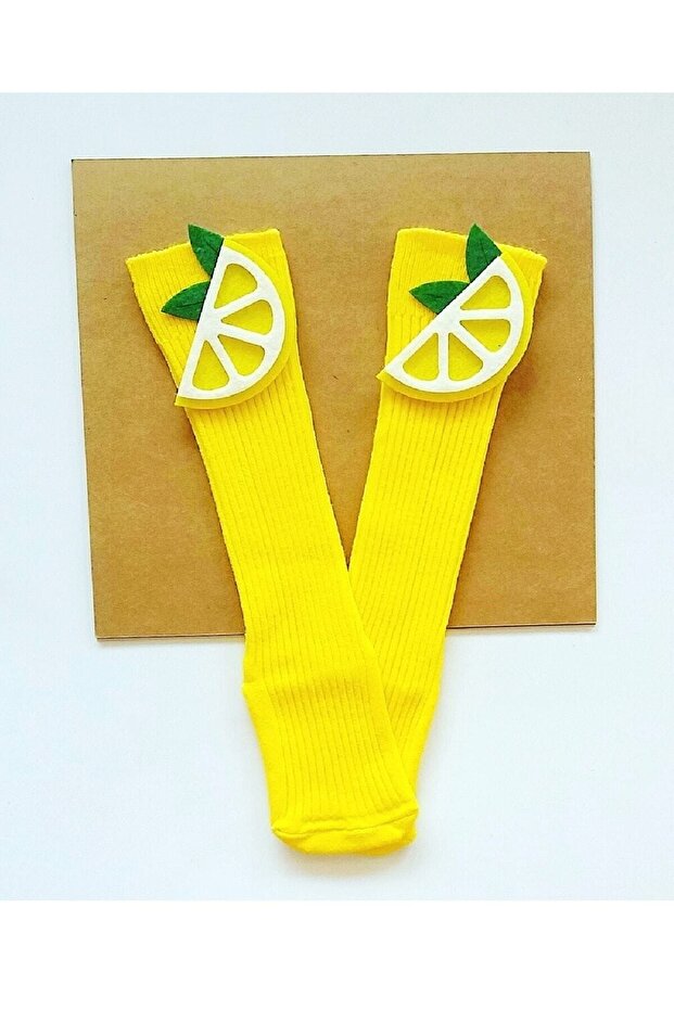 Baby Girl Lemon Felt Decorated Yellow Knee Socks