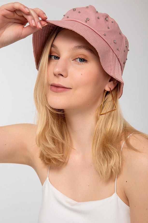 Üzeri Taşlı Pembe Bucket Şapka - 3