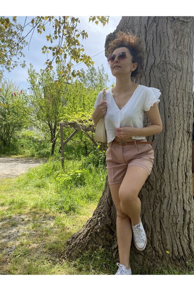 Gül Kurusu Kemer Detaylı Şort - 7