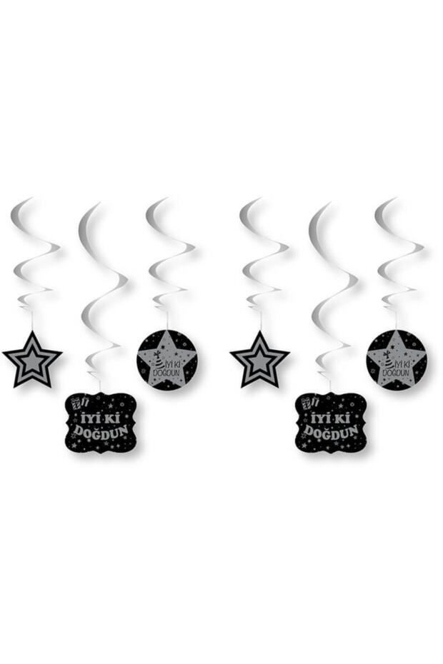 Happy Birthday Starry Ceiling Hanging Decoration, 6 Pieces, Silver