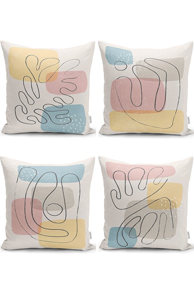 Modern Pillow and Pillow Cover Set with Onedraw Drawing on Colorful Background