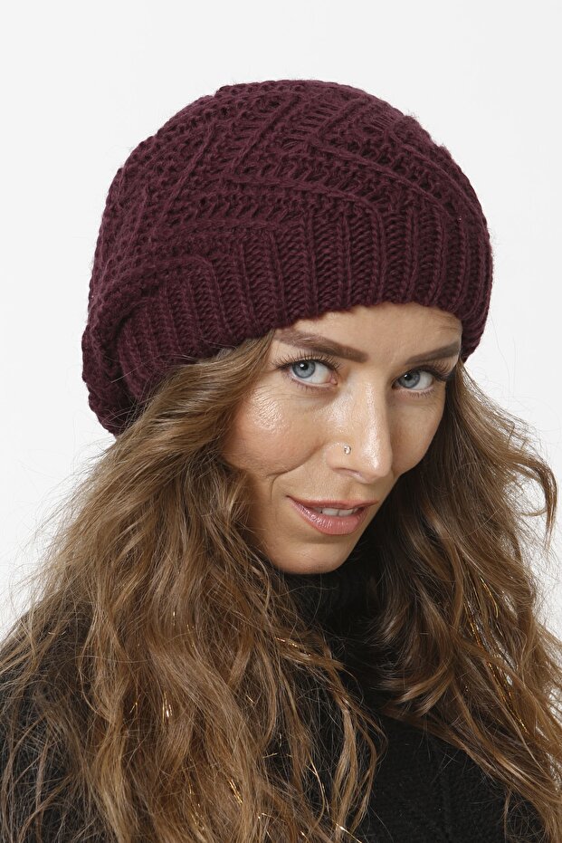 36 Astarlı Triko Örgü Bere - Mor - 2