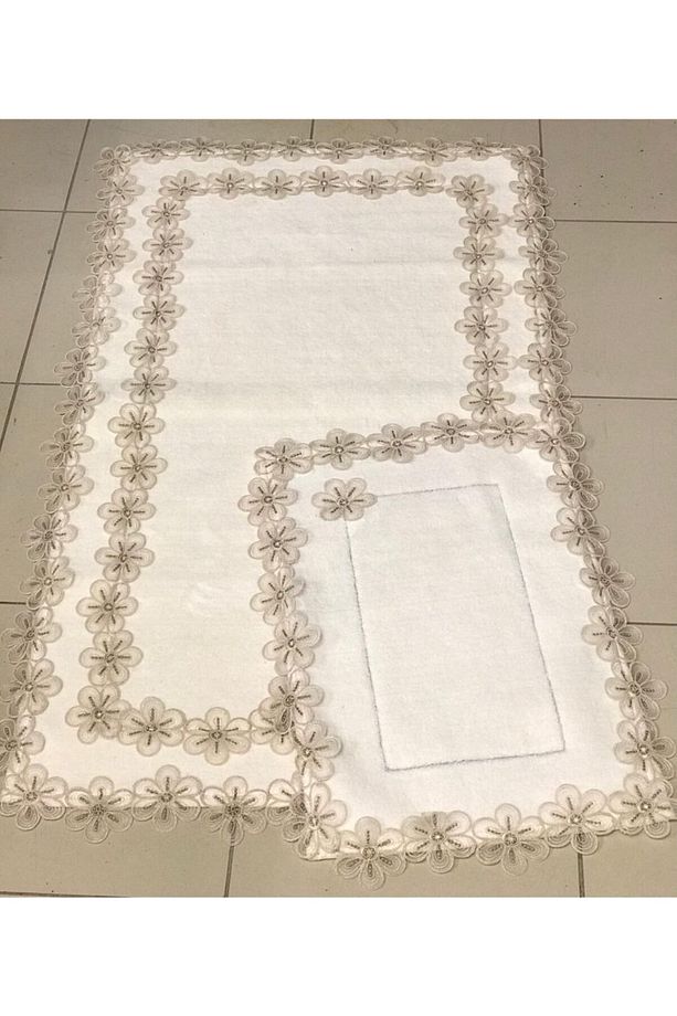 Çiçek Dantel Işlemeli Paspas Takımı - 1