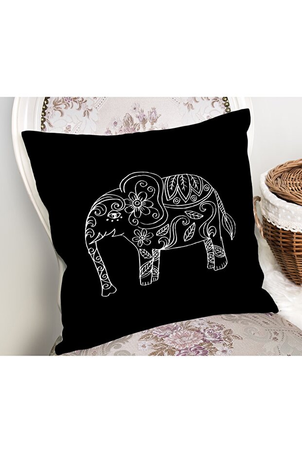 غطاء وسادة مستطيل بتصميم مخصص على شكل فيل ماندالا بتصميم كلاسيكي - 2