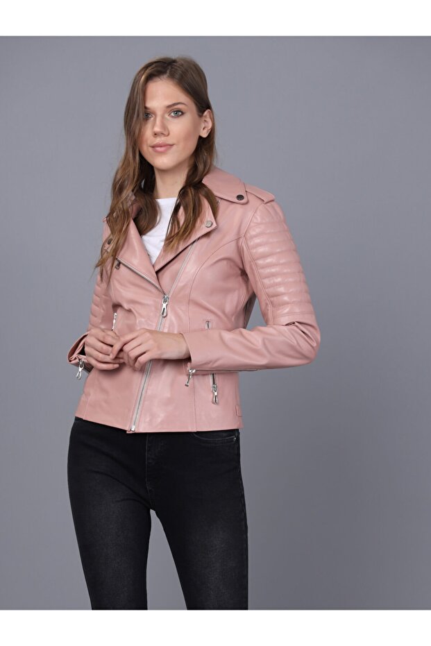 Kadın Pembe Deri Ceket - 2