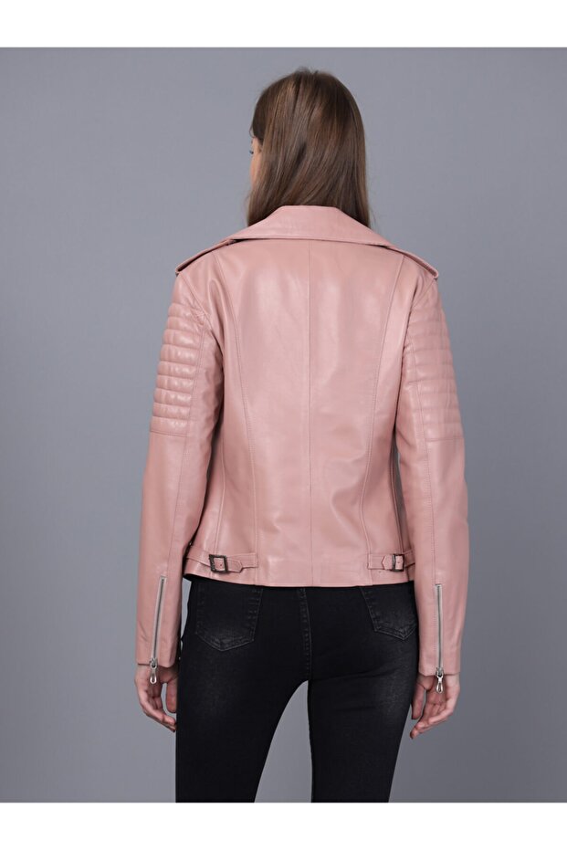 Kadın Pembe Deri Ceket - 3