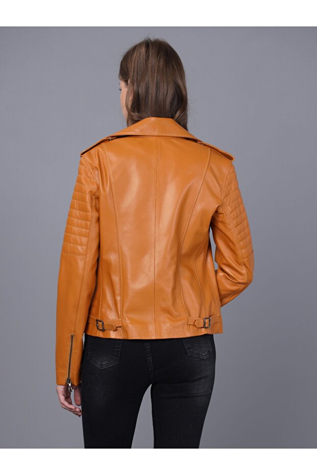 Women's Camel Leather Jacket - 3