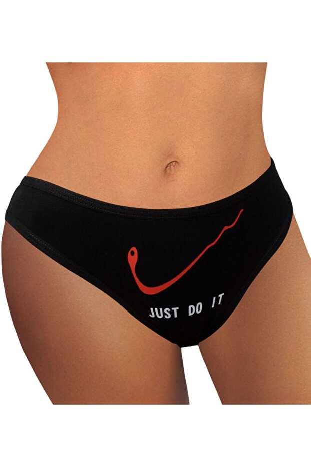 ملابس داخلية نسائية مطبوعة من Just Do It، سهلة الارتداء، مضحكة، غريبة، ملابس داخلية ذات رسائل (أسود)