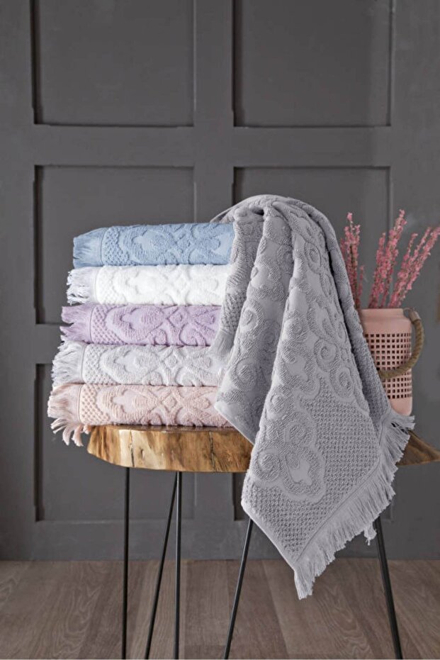Gray Patterned Neroli Cotton Hand and Bath Towel 50×90 cm Pack of 6