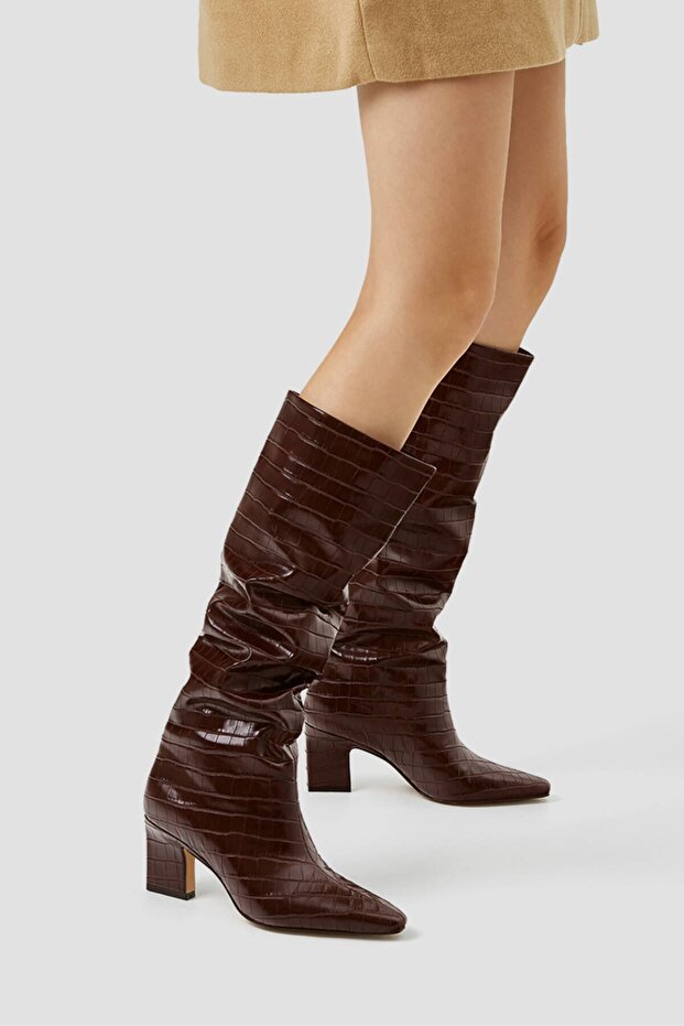 Timsah Derisi Görünümlü Topuklu Çizme - 2