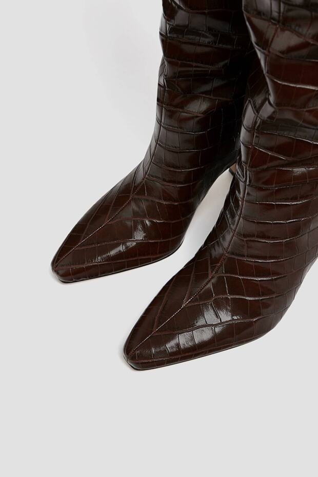 Timsah Derisi Görünümlü Topuklu Çizme - 3