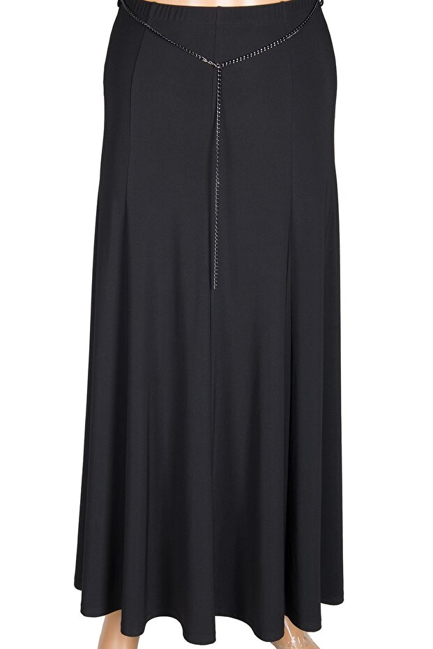Women's Safa Sandy Piece Unlined Black Skirt with Elastic Waist