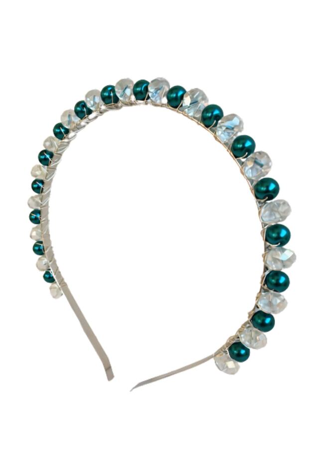 Petrol Green Pearl And Crystal Crown
