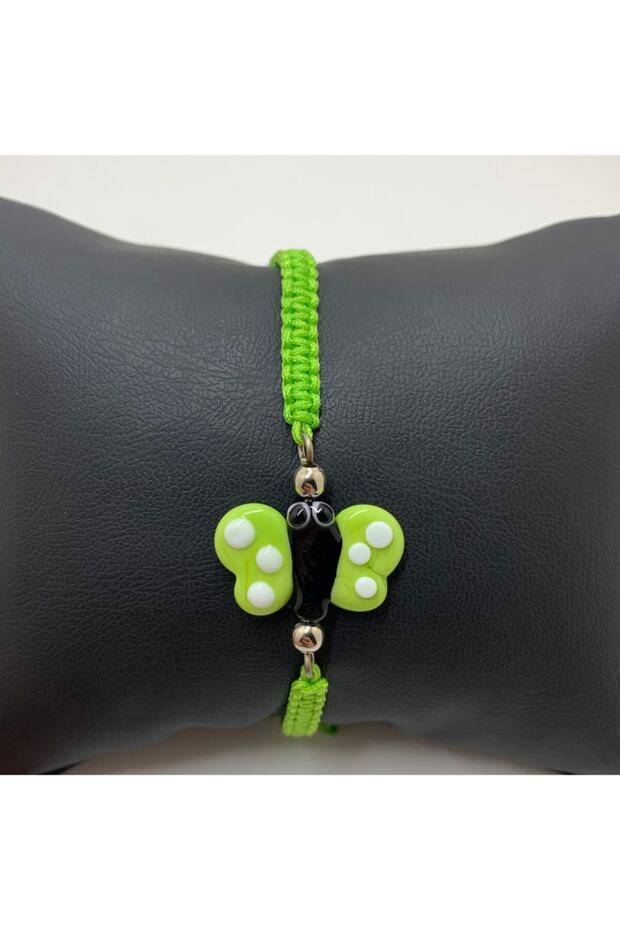 Pistachio Green Glass Butterfly Macrame Bracelet