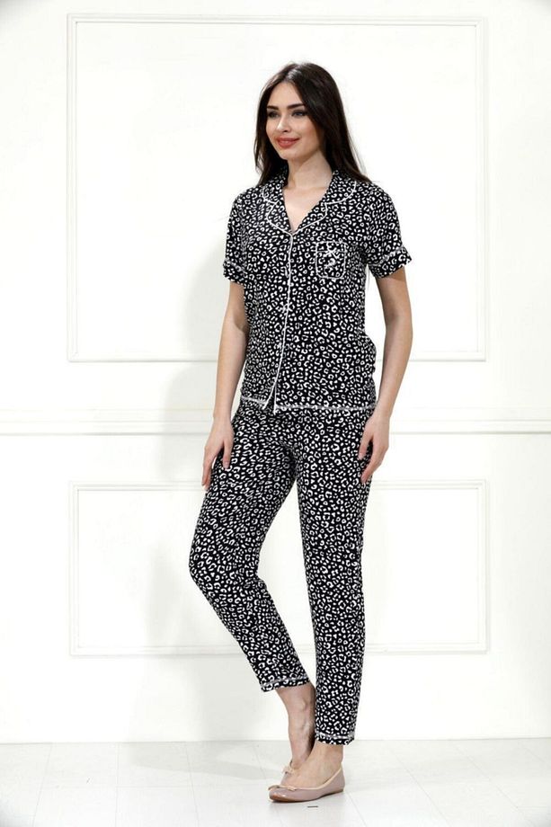 Kısa Kol Yazlık Bambu Dokuma Kumaş Pijama Takımı / 98003 - 5