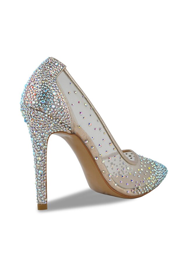 ???kadın Sindirella Abiye Taşlı Fileli Stiletto Ayakkabı - 3