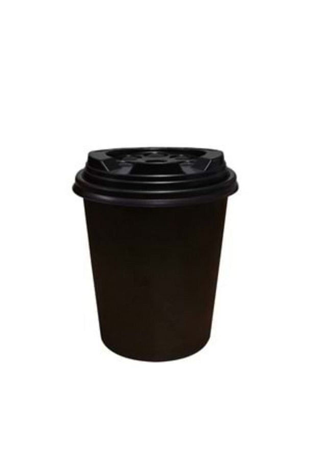 Karton Kağıt Bardak 8oz 230ml Ekstra Kalın Siyah Kapaklı 50 Adet - 1