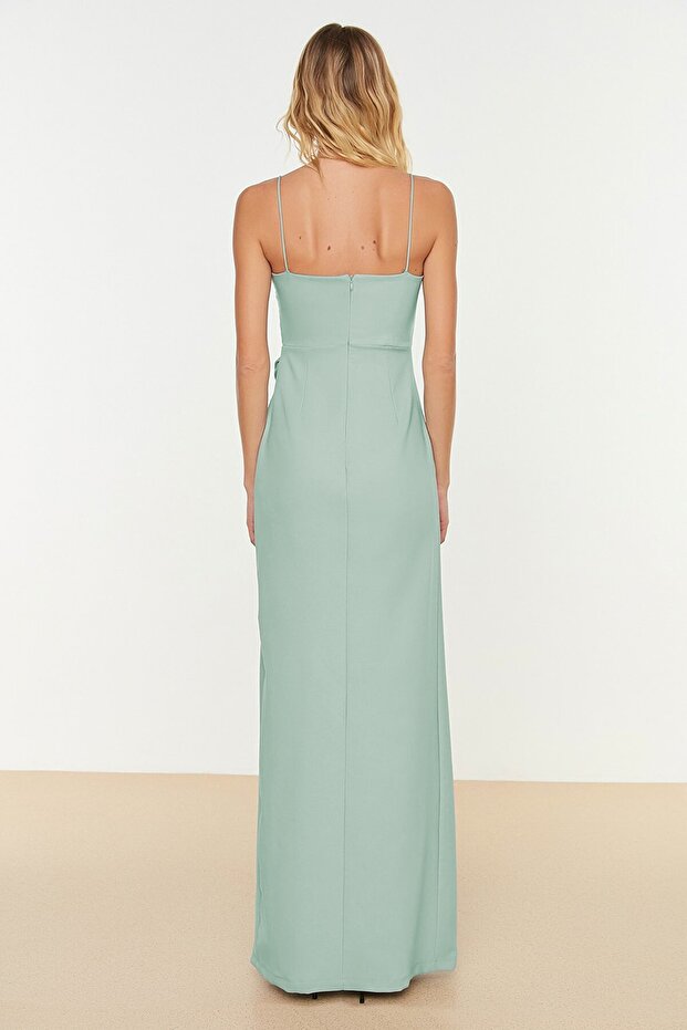 Šedomintové dvouřadé tkané večerní šaty s podšívkou TPRSS21AE0045 - 5