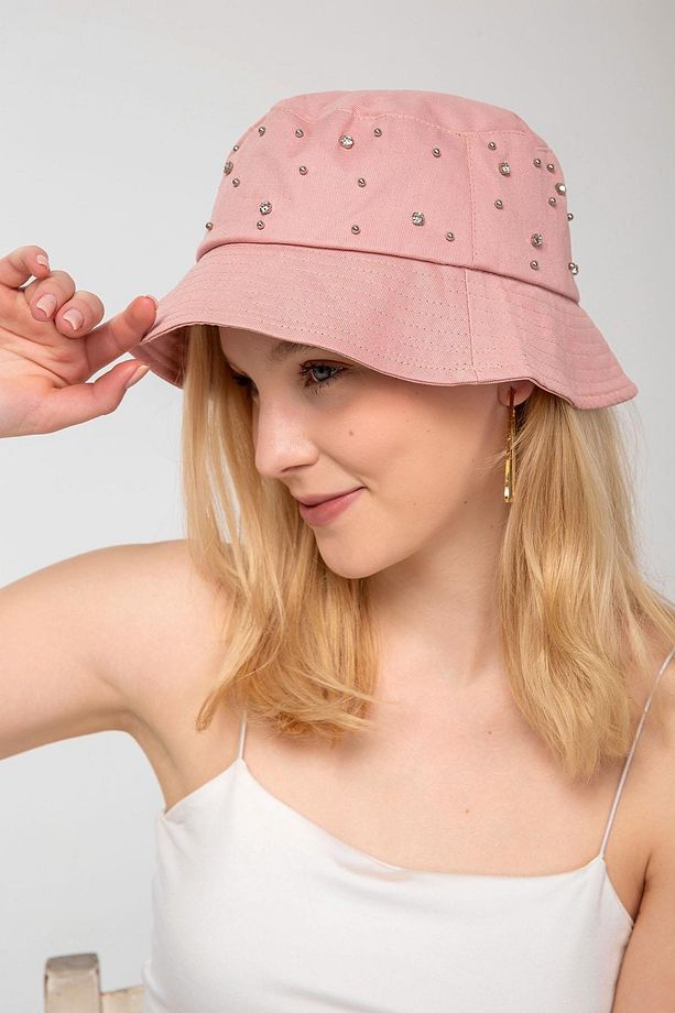Üzeri Taşlı Pembe Bucket Şapka - 2