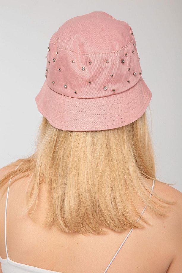 Üzeri Taşlı Pembe Bucket Şapka - 4