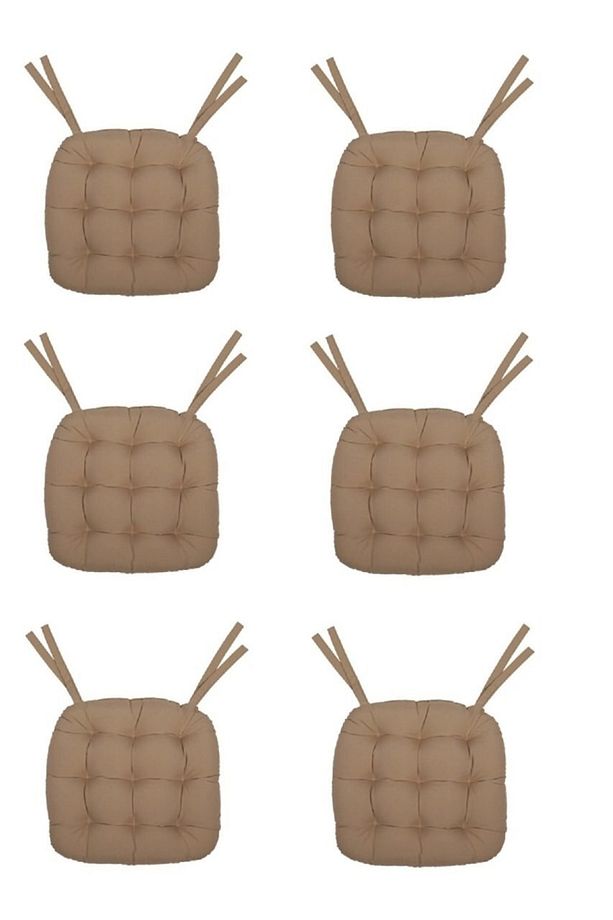 6 Lı -özel Indirimli Set- Pofidik Natura 40 Oval Bağcıklı Sandalye Minderi Seti -camel - 1