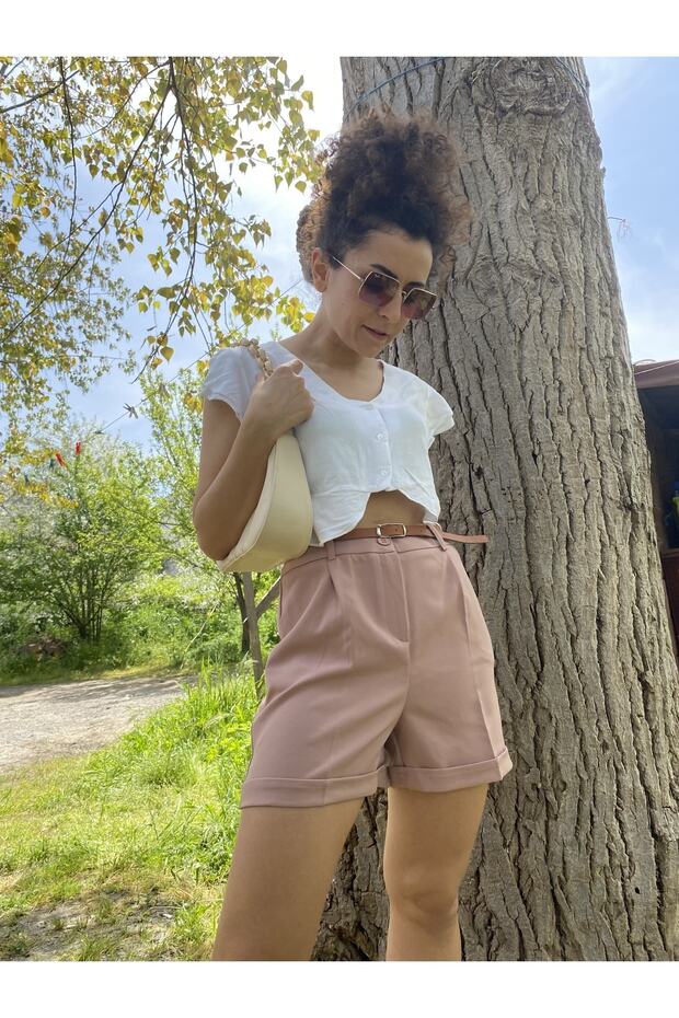 Gül Kurusu Kemer Detaylı Şort - 8