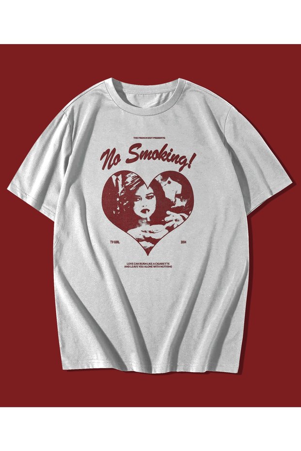 Oversize Unisex Pattern Red No Smoking Heart T-shirt White T-Shirt