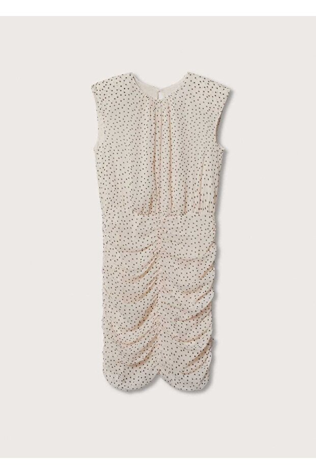 Puantiyeli Büzgülü Elbise - 3