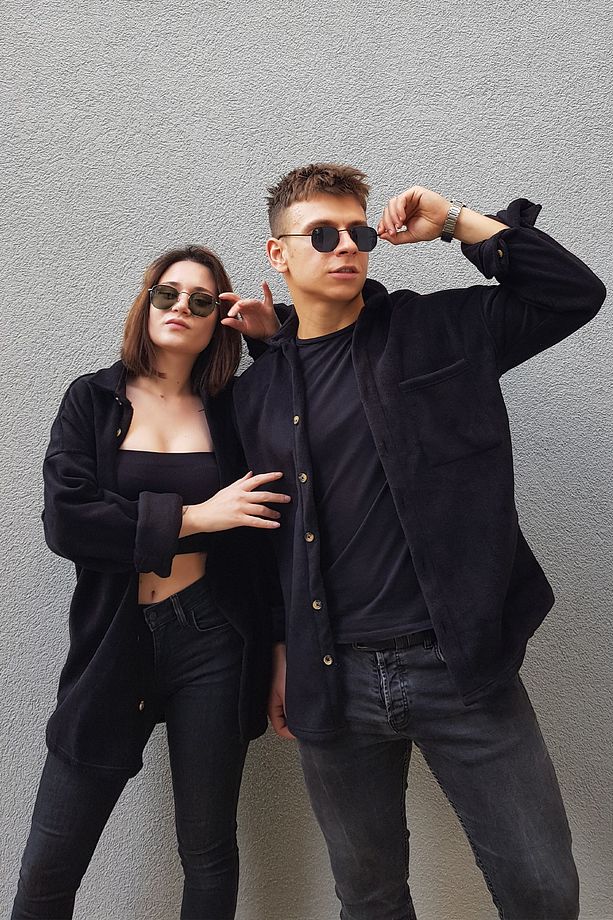 Unisex Siyah Oversize Tek Cepli Polar Oduncu Gömlek - 1