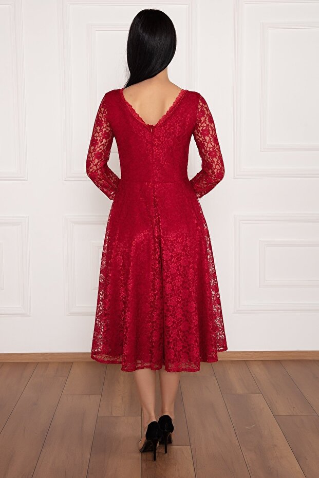 Dantel Turvakar Kol Midi Abiye Elbise 13255 - 6