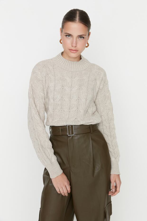 Trendyolmilla  Taş Crop Dik Yaka Triko Kazak TWOAW22KZ1634 - Görsel 3
