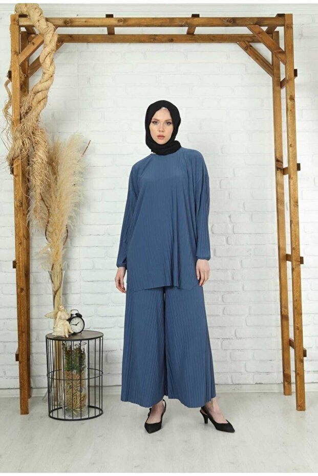 Wonderful Full Pleated Wide Leg Trousers Blouse Double Set