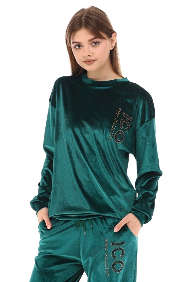 Stoned Emerald Crew Neck Set - 1