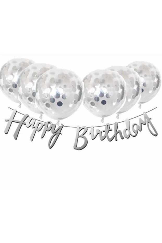 Best Silver Confetti Transparent Balloon Silver Happy Birthday Calligraphy Banner Lettering