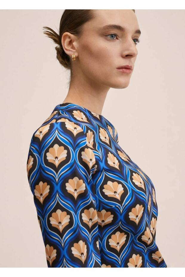 Desenli Retro Elbise - 5