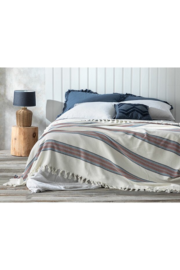 Atlas Woven Single Bedspread 160x240 cm Turquoise – Terracotta
