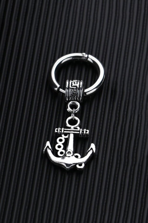 Unisex Stainless Silver Steel Anchor Pendant Hoop Earrings