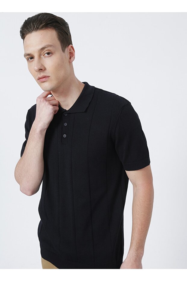 Comfort cm K 60 Polo Neck Regular Fit Jacquard Navy Blue Men's Sweater