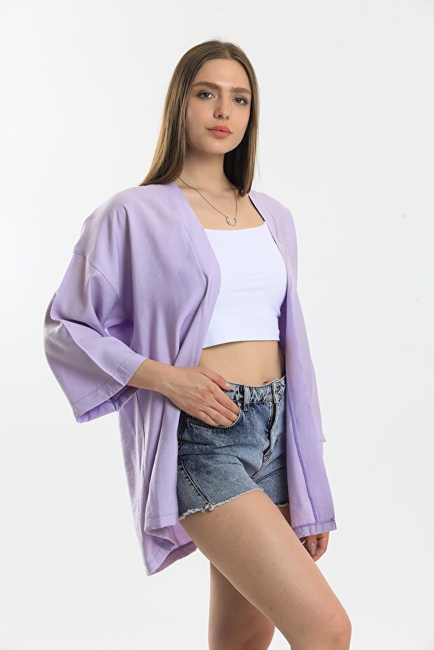 أرجواني الكتان سترة كيمونو - 3