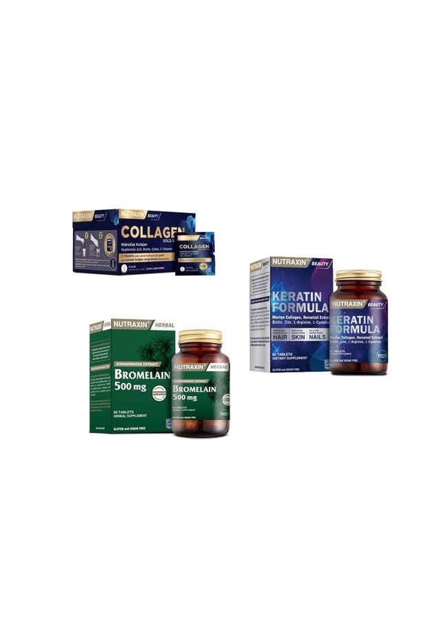 Collagen 30 Sachets 10000 Mg + Bromelain 60 Capsules + Keratin Formula 60 Tablets