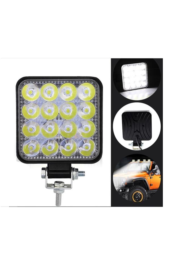 2 Adet 16 Led Kare Off Road Araç Iş Makinesi Kamyon Tekne Traktör Projektör Çalışma Ve Sis Lambası - 3