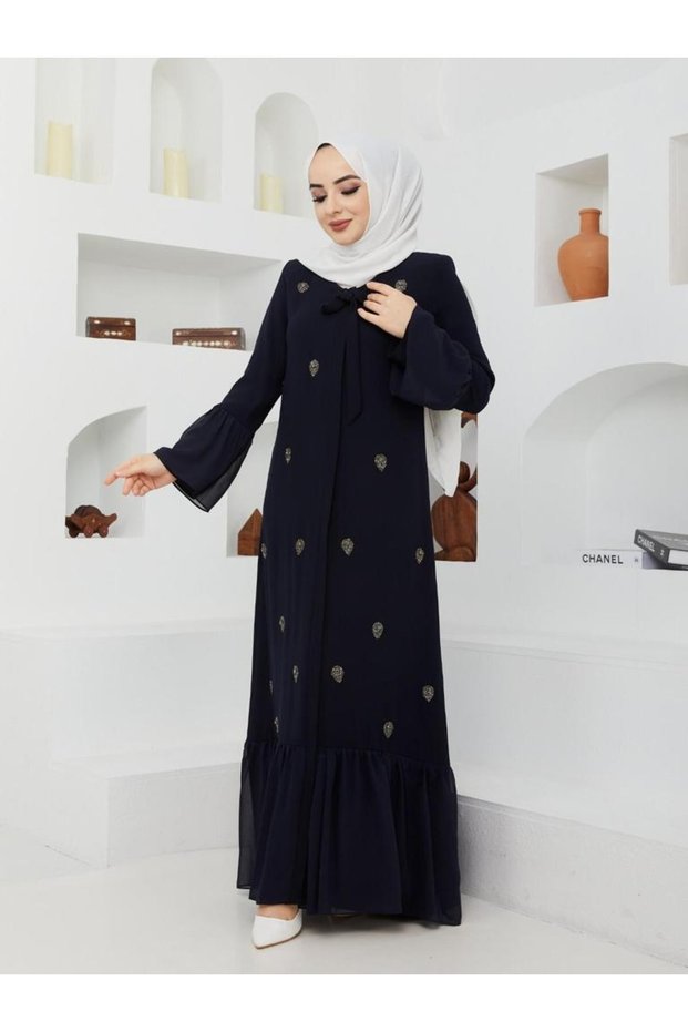 New Season Drop Embroidered Tulle Detailed Young Stylish Summer Black Abaya Ferace