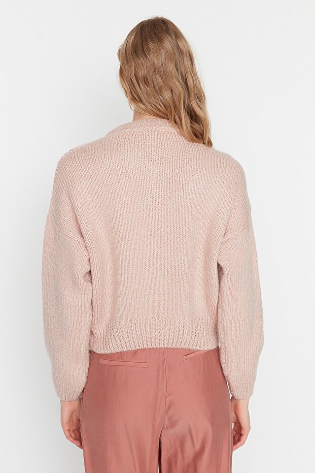 Puderfarbener, weich strukturierter Basic-Strickpullover mit weiter Passform TWOAW23KZ00185 - 5