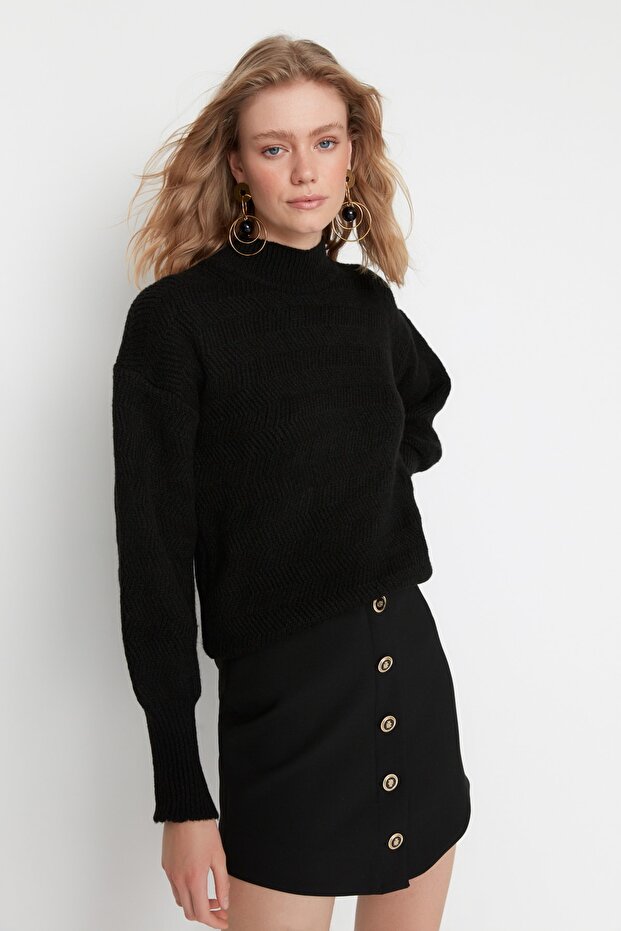Schwarzer weich strukturierter Basic-Strickpullover TWOAW21KZ0204 - 2